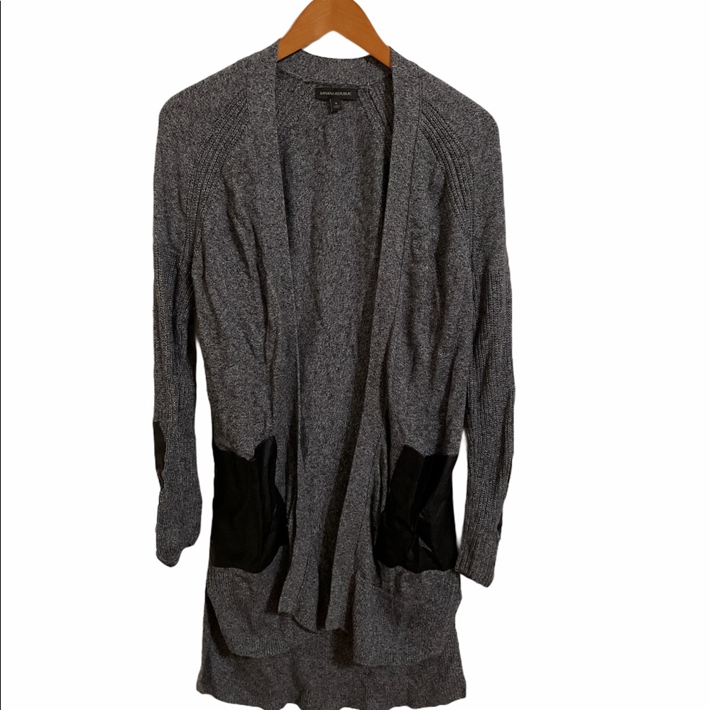 Banana Republic grey cardigan with leather details